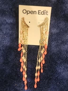 Open Edit Gold-Tone Coral and Cream Fringe Earrings